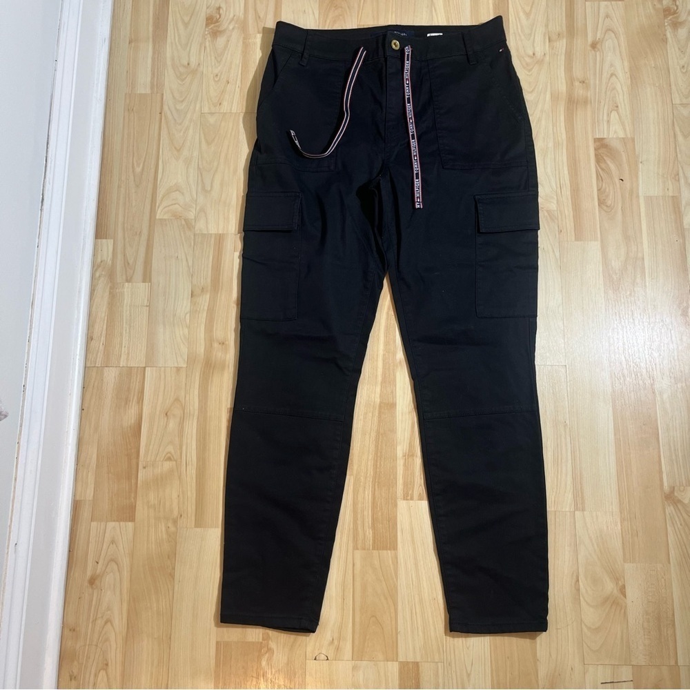 TOMMY HILFIGER Cargo Workwear Trousers Cotton Black Womens 10 High Rise